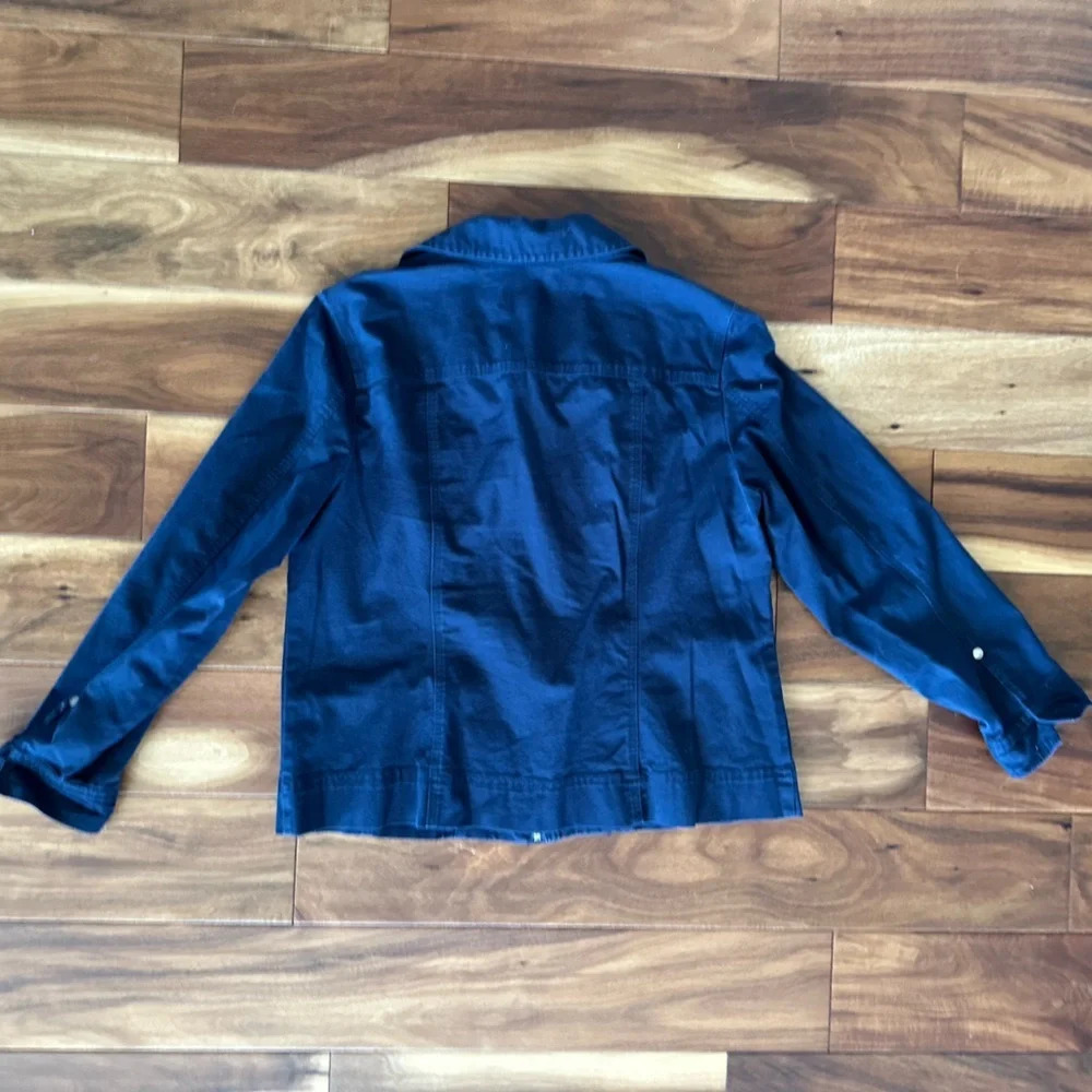 Christopher & Banks Navy Cotton Military Cargo Jacket size Large Petite (LP) - Picture 3 of 5